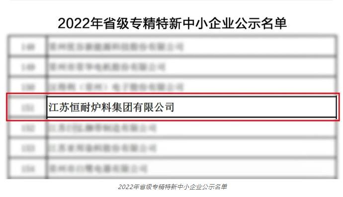 喜报！江苏恒耐被评为2022年“江苏省专精特新中小企业”