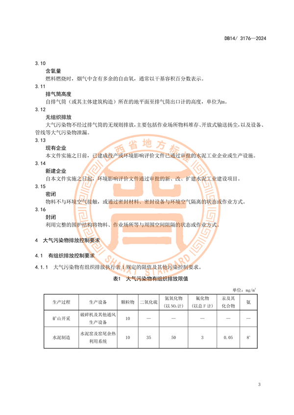 明年6月1日起实施！山西水泥行业最新排放标准公布